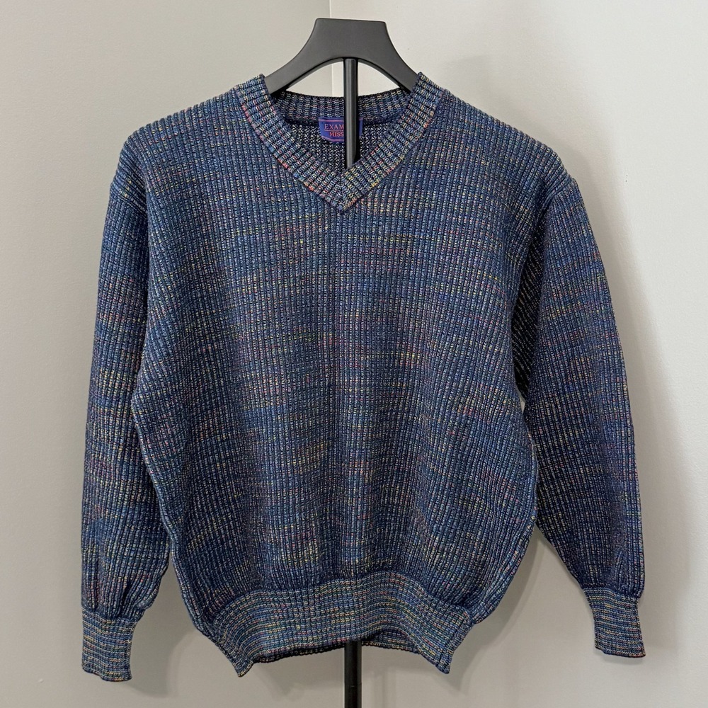 Vintage Example by Missoni Sweater Women's Small Blue Marled Knit V-Neck Cotton